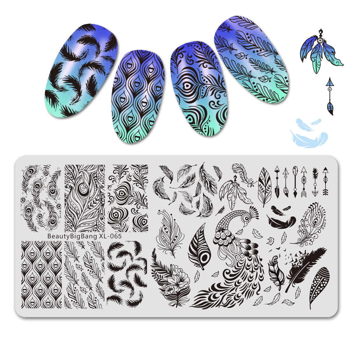 Feather Series Rectangle Peacock Design Nail Art Stamping Plate ...