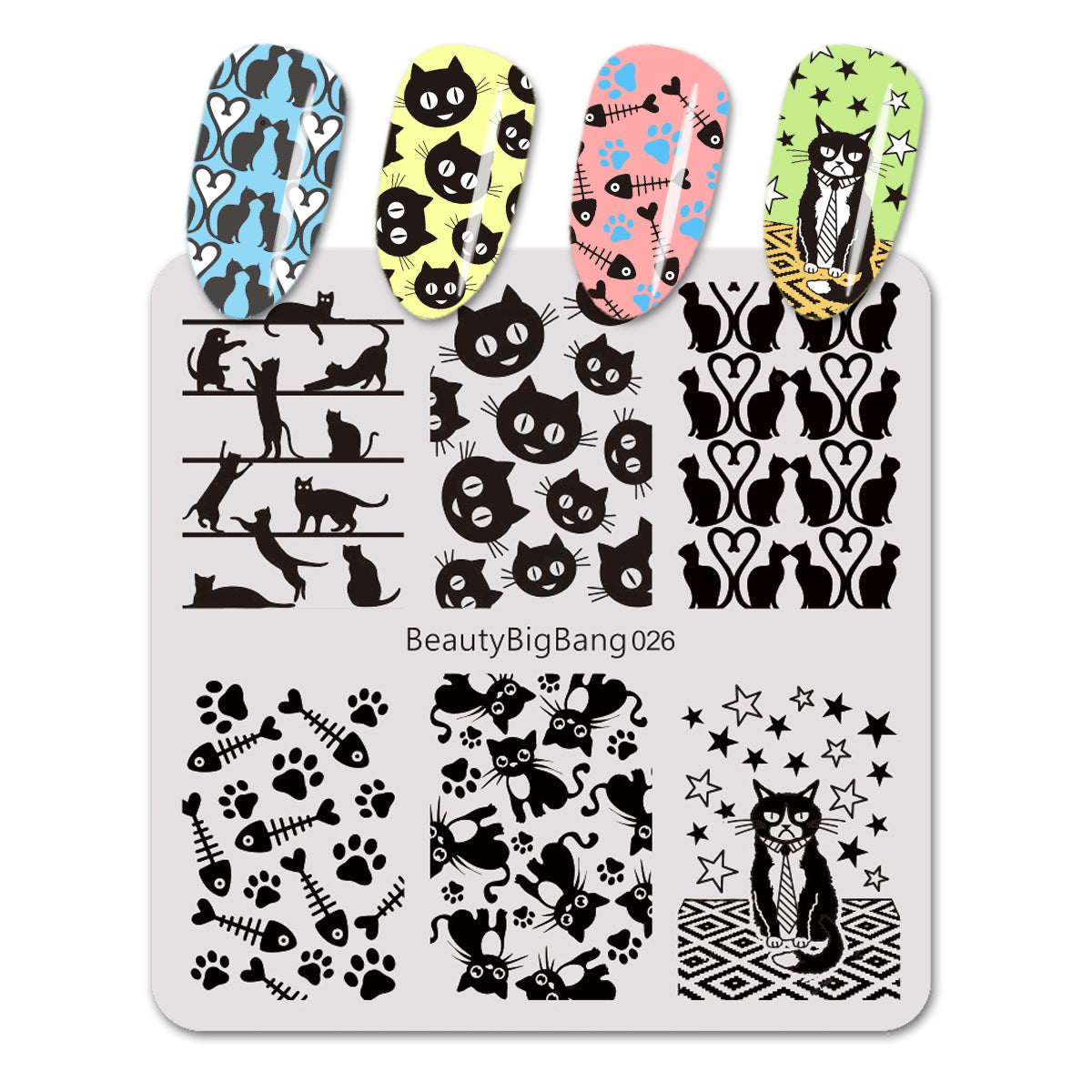 Animal Theme Cat Design Square Nail Art Stamping Plate For Manicure BB ...