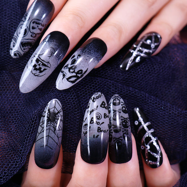 Halloween Theme Pumpkin Spider Funny Image Stamp Template Nail Art Ste ...