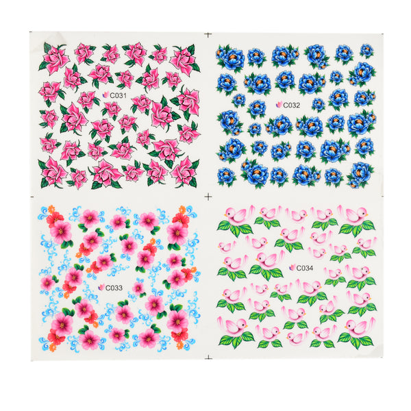 4 in 1 Different Fruits Rose Flower Nail Water Decals Nail Art Sticker ...