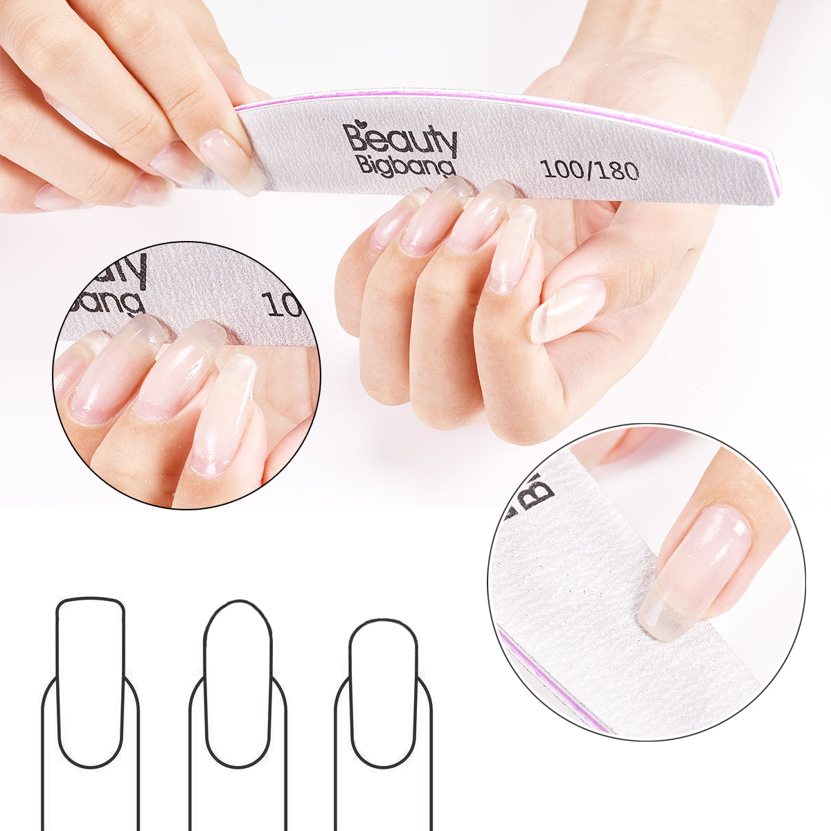 Nail Buffers Half Moon Sanding Stick Files Manicure Tool 100/180 ...