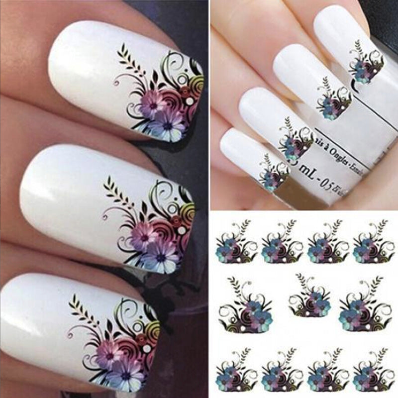 Flower Design Water Decals Transfer Nail Stickers For Manicure ...