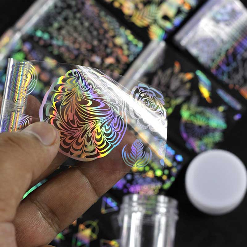 8PCS Xmas Holographic Nail Art Decoration Transfer Unicorn Sticker Tips