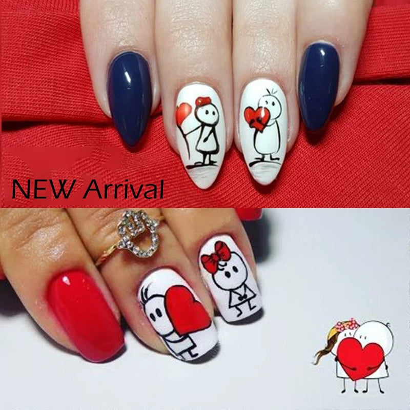 2PCS 3D Valentine's Day Nail Stickers Tiktok Cartoon Lover Girls DIY D ...