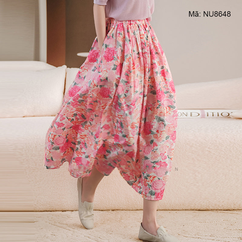 Chân váy lưng thun xếp ly in hoa liti - NU8647 – kamaka.vn