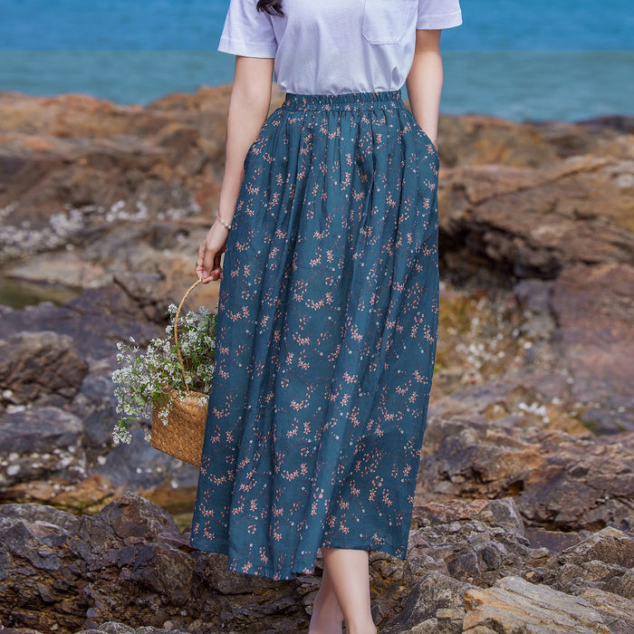 Chân váy retro linen lưng thun hai lớp in hoa nhí - OD0605 – kamaka.vn