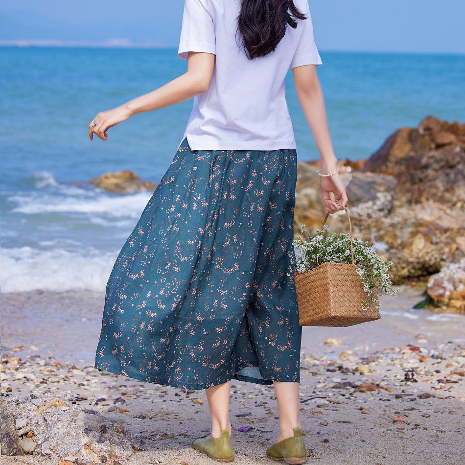 Chân váy retro linen lưng thun hai lớp in hoa nhí - OD0605 – kamaka.vn