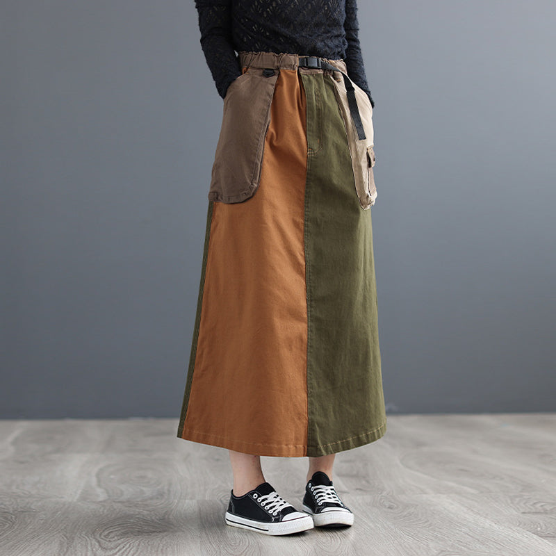 Chân váy retro lưng thun mảng màu túi hộp - NU8417 – kamaka.vn