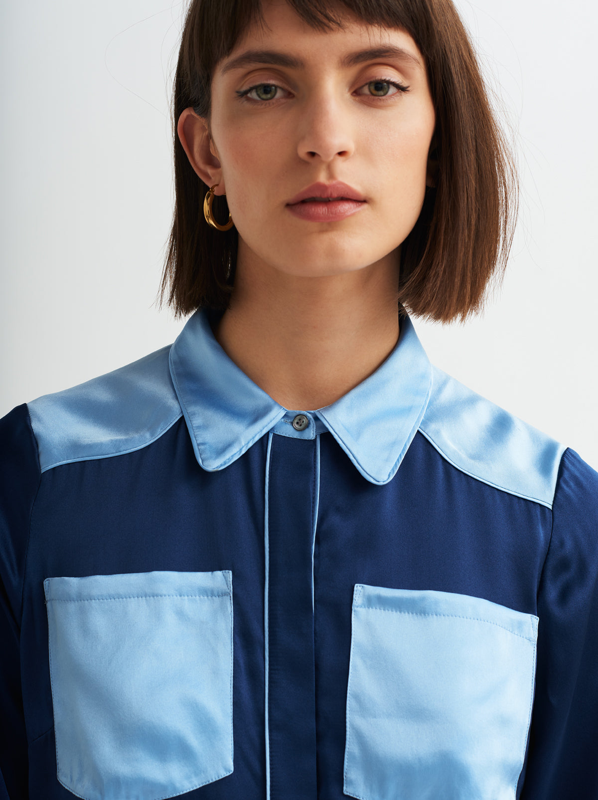 Brenna Blue Silk Western Shirt | Women 