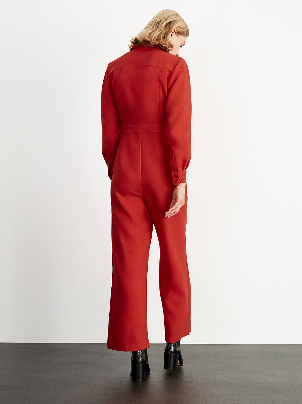 red tailored jumpsuit