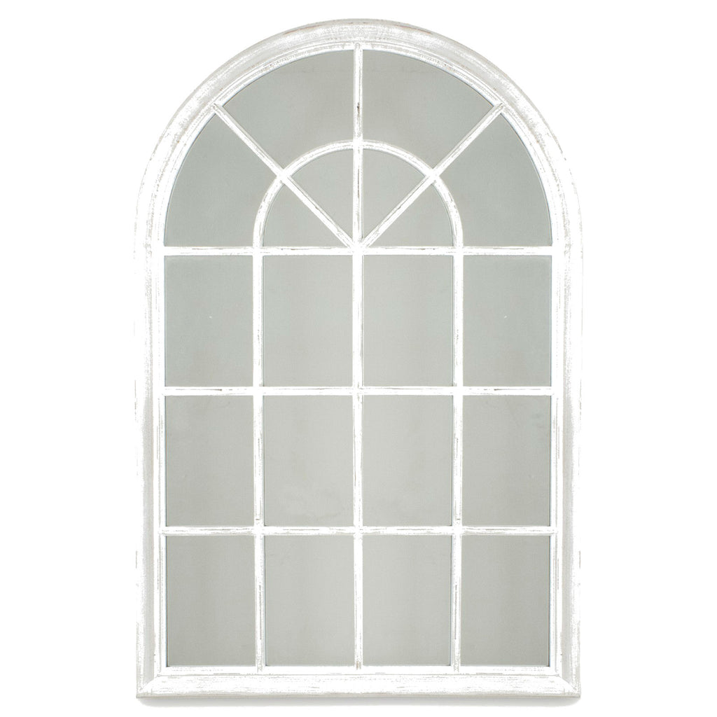 Small Distressed White Wood Window Mirror Decorexi