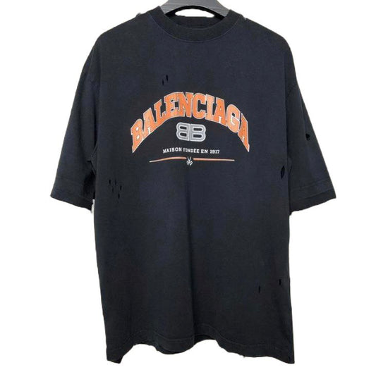 BALENCIAGA Distressed Logo-Print T-Shirt – PENGUIN