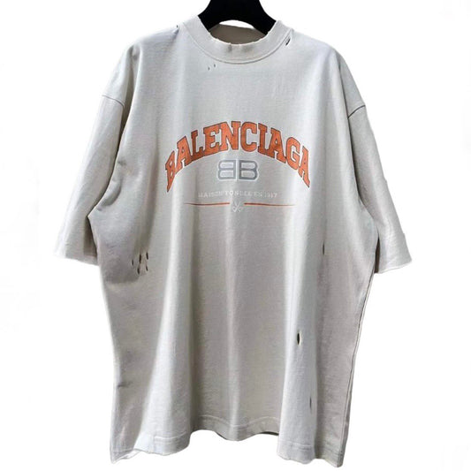 BALENCIAGA Distressed Logo-Print T-Shirt – PENGUIN