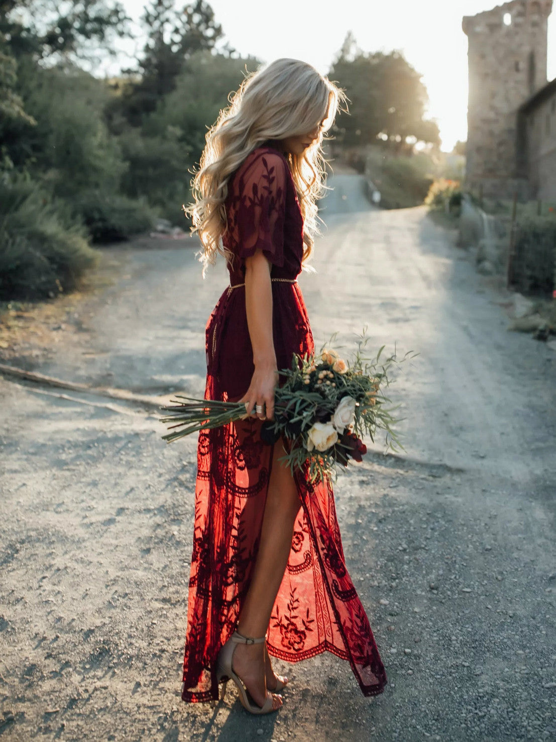 The Tempting Red Sheer Mesh Lace Dress Inxcy