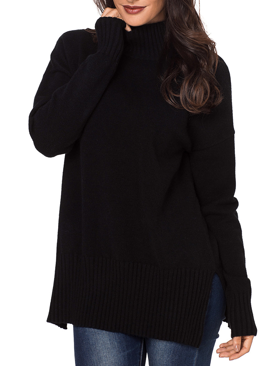 Anita Ribbed Knit High Neck Pullover Sweater