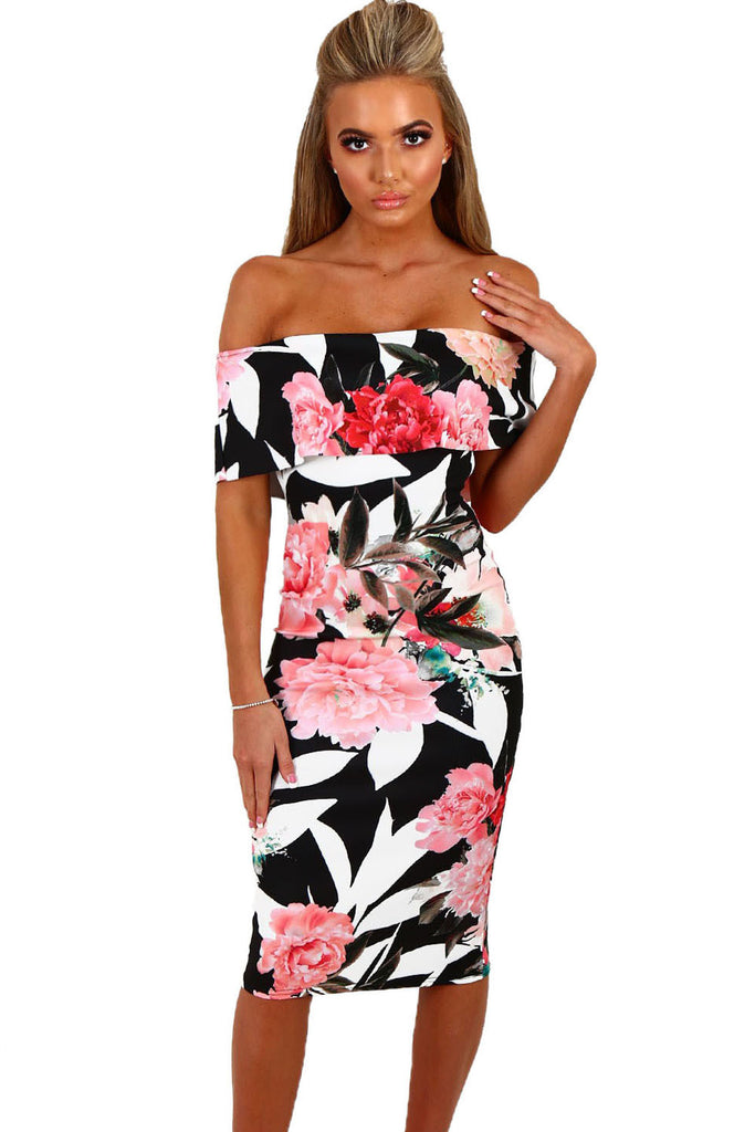 floral bardot midi dress