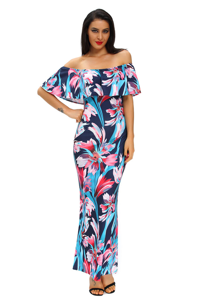 The Flourishing Days Printed Off-the-shoulder Maxi Dress – INXCY