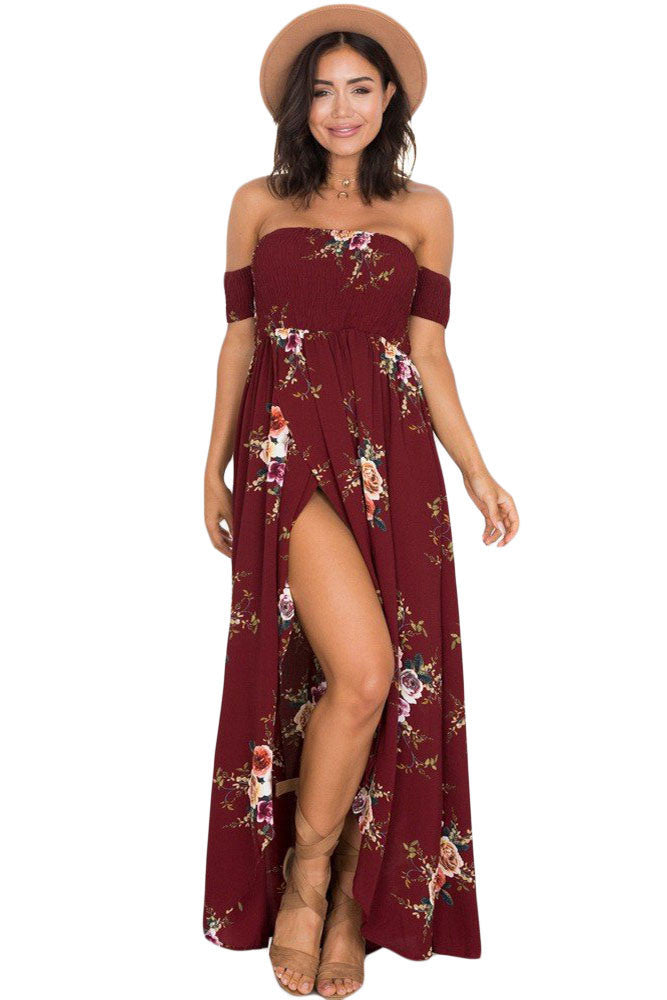 maxi dress floral off shoulder