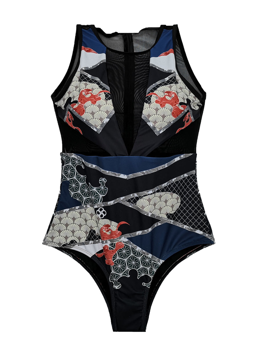 Japanese Print One-Piece Sleeveless Bathing Suit - Swimwear Sale – INXCY