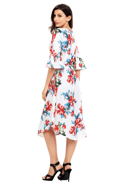 Find Me Floral Print Bell Sleeve Midi Dress – INXCY