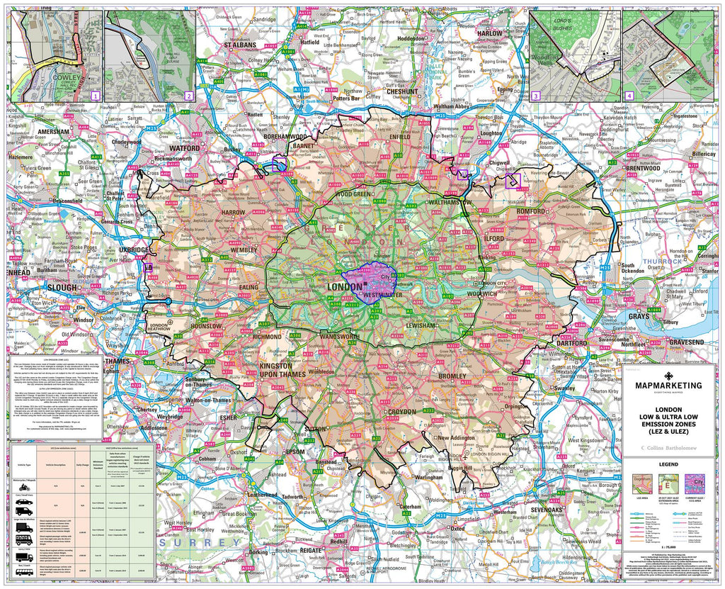 2021 London Low Emission Zone Wall Map (LEZ and ULEZ)