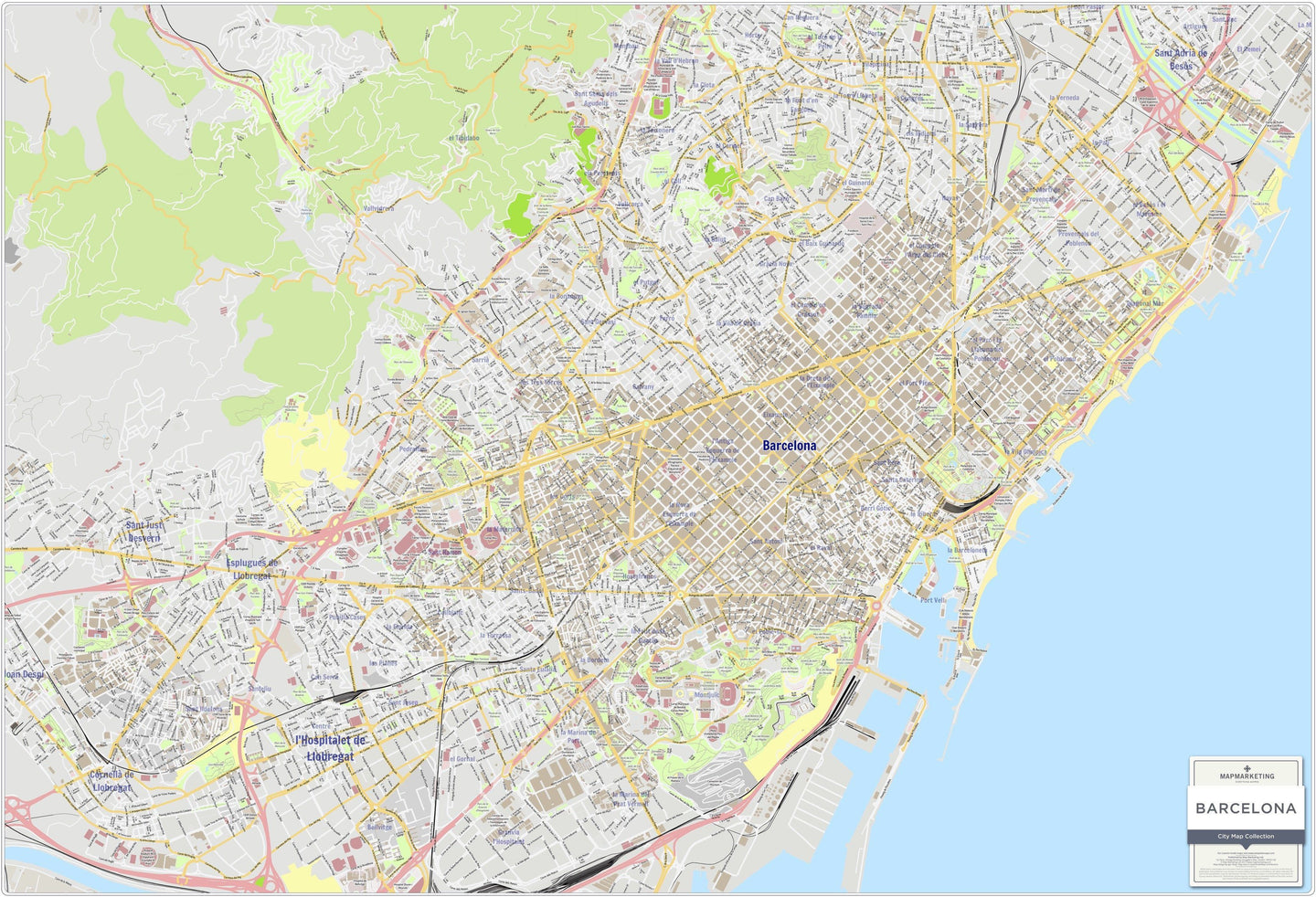 Barcelona City Map Laminated Wall Map Of Barcelona Spain