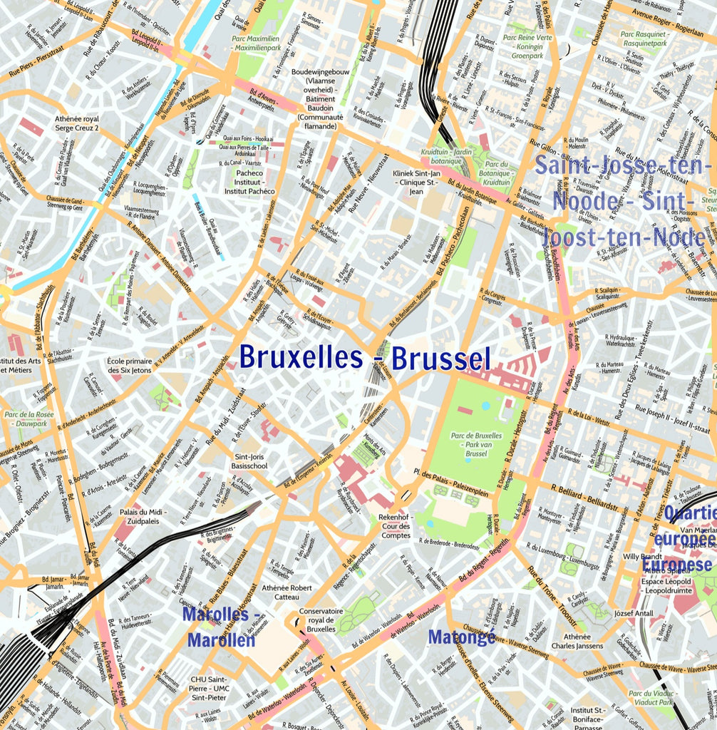 Brussels City Map - Laminated Wall Map of Brussels, Belgium