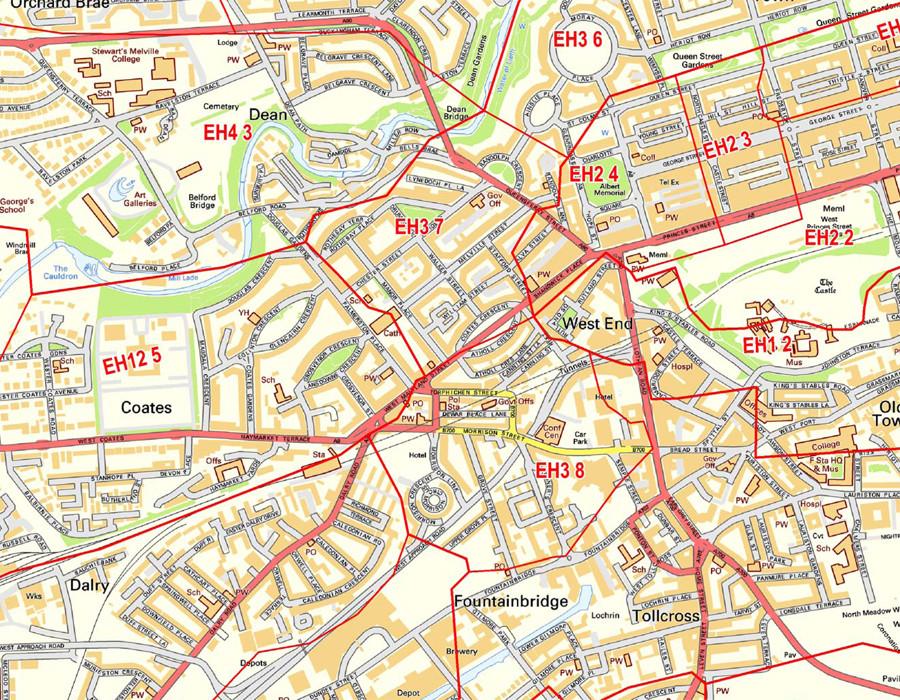 Edinburgh Postcode Wall Map - City Sector Map 4
