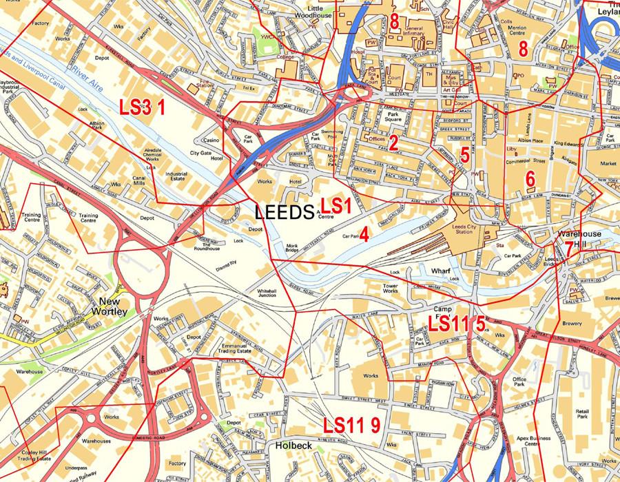 Leeds Postcode Wall Map City Sector Map Ubicaciondepersonascdmxgobmx 3521