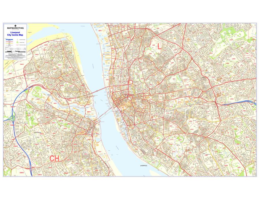 Liverpool Postcode Wall Map City Sector Map 7