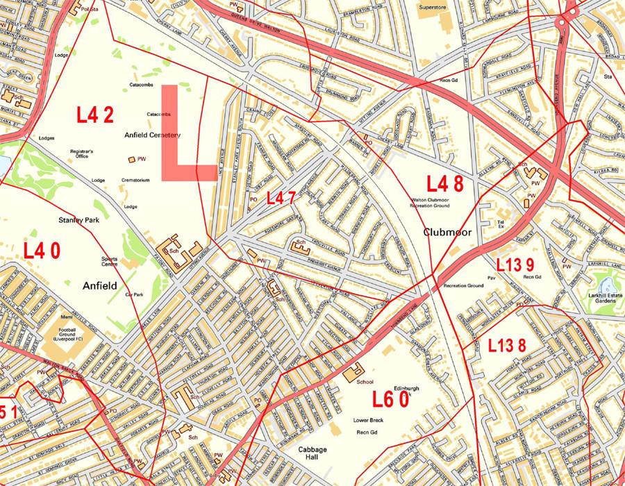 Liverpool Postcode Wall Map - City Sector Map 7
