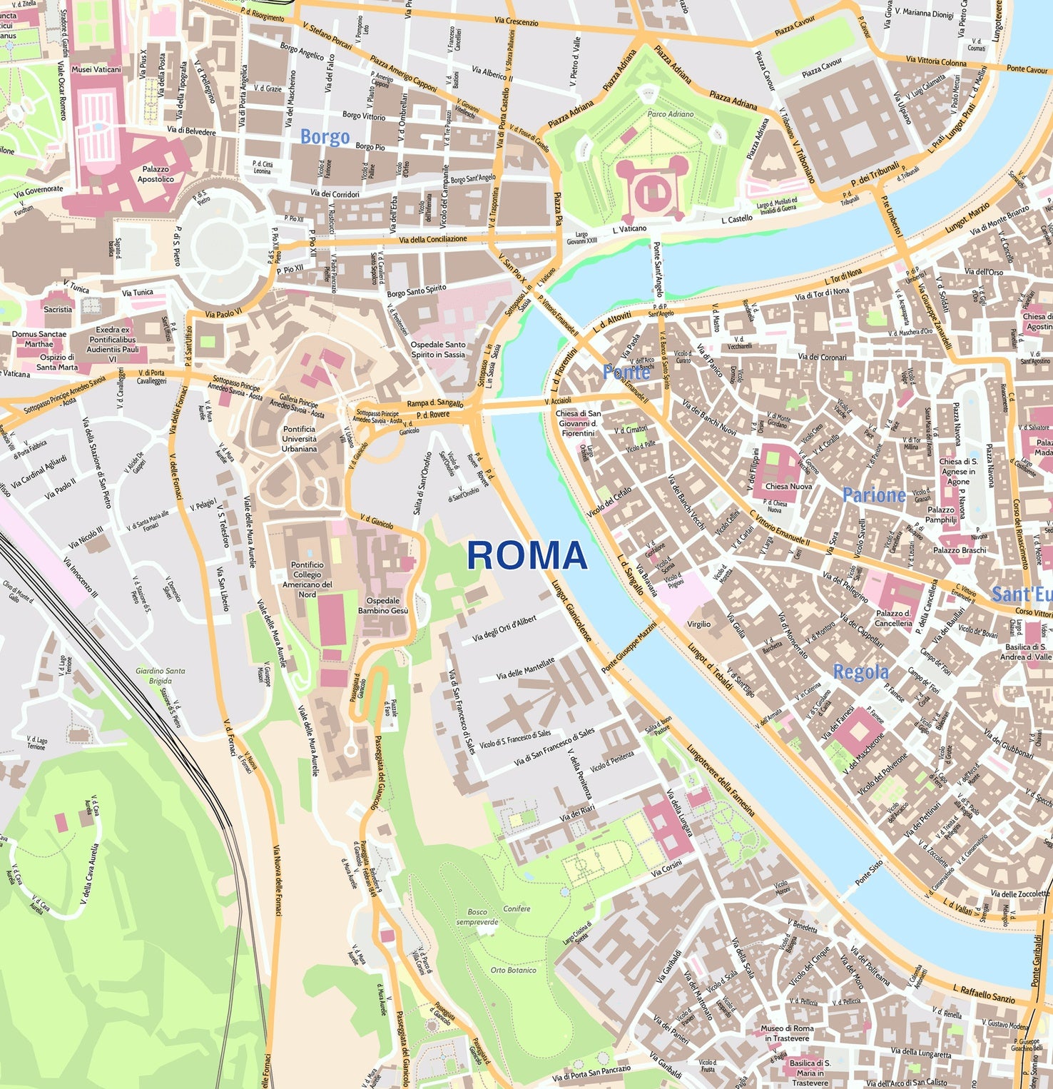Roma City Map - Laminated Wall Map of Rome, Italy