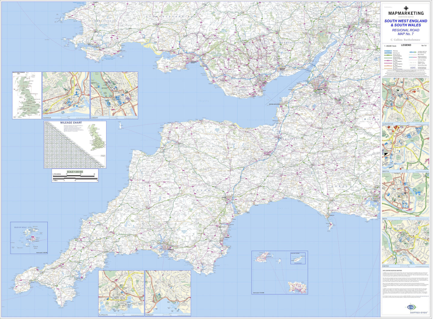 Map Of Southern England And Wales Map of South West England and South Wales   Regional Road Map 7