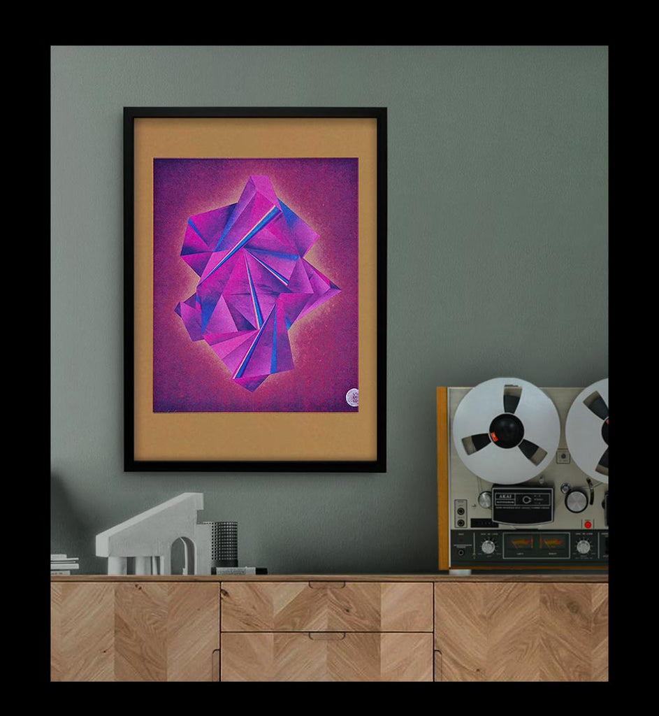 cerise and pink abstract geometrtic art print made with the silkscreen print process