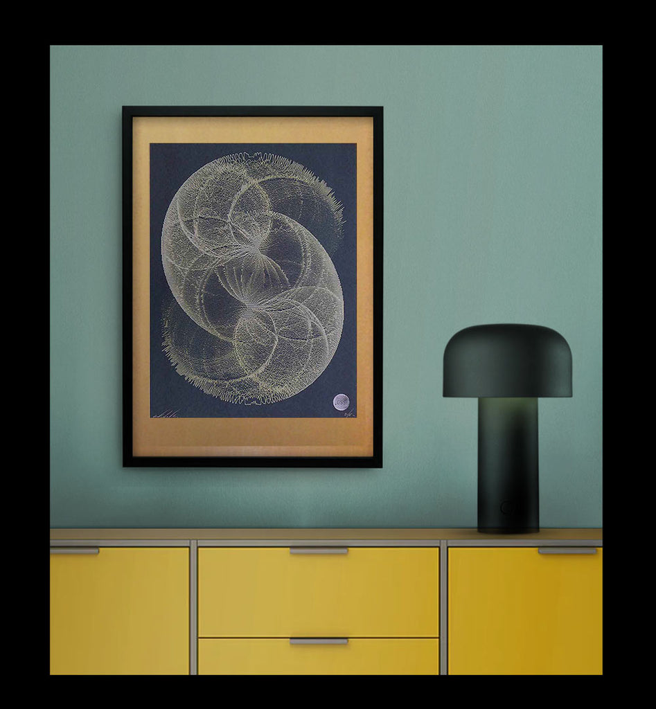 navy blue and gold abstract art print made with the silkscreen print process