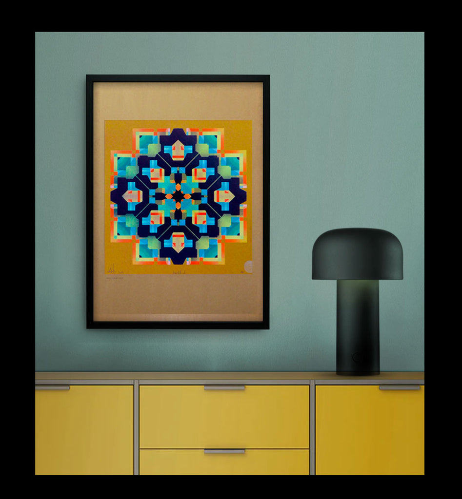 gold - black - blue - mandala abstract art print