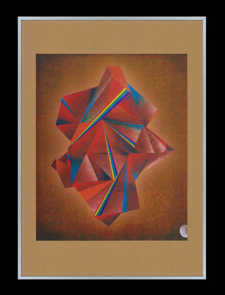 brown abstract art print with red highlights