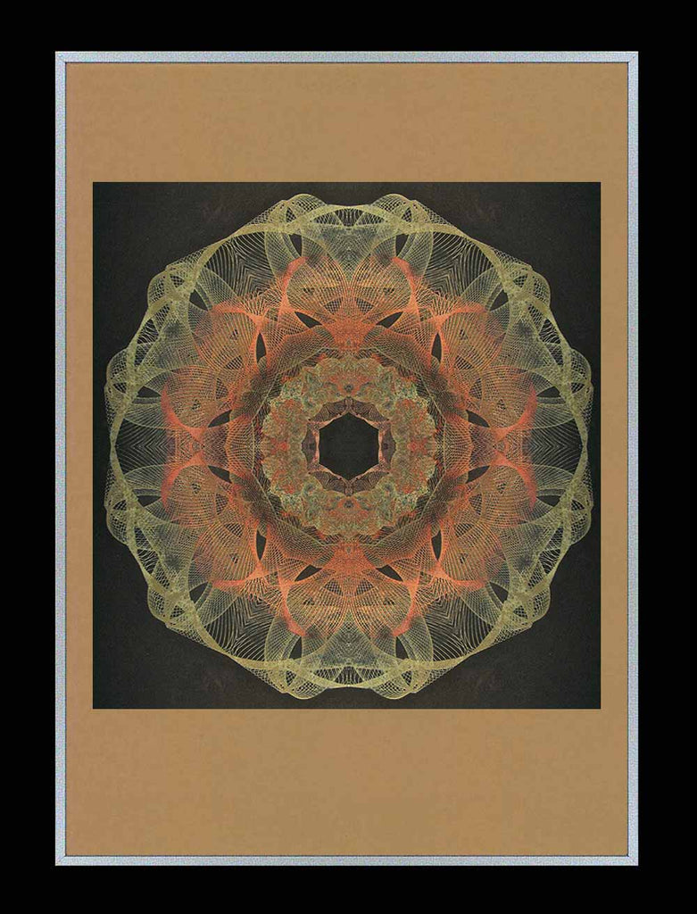 framed abstract art print featuring geometric lines in brown and cream acrylic inks