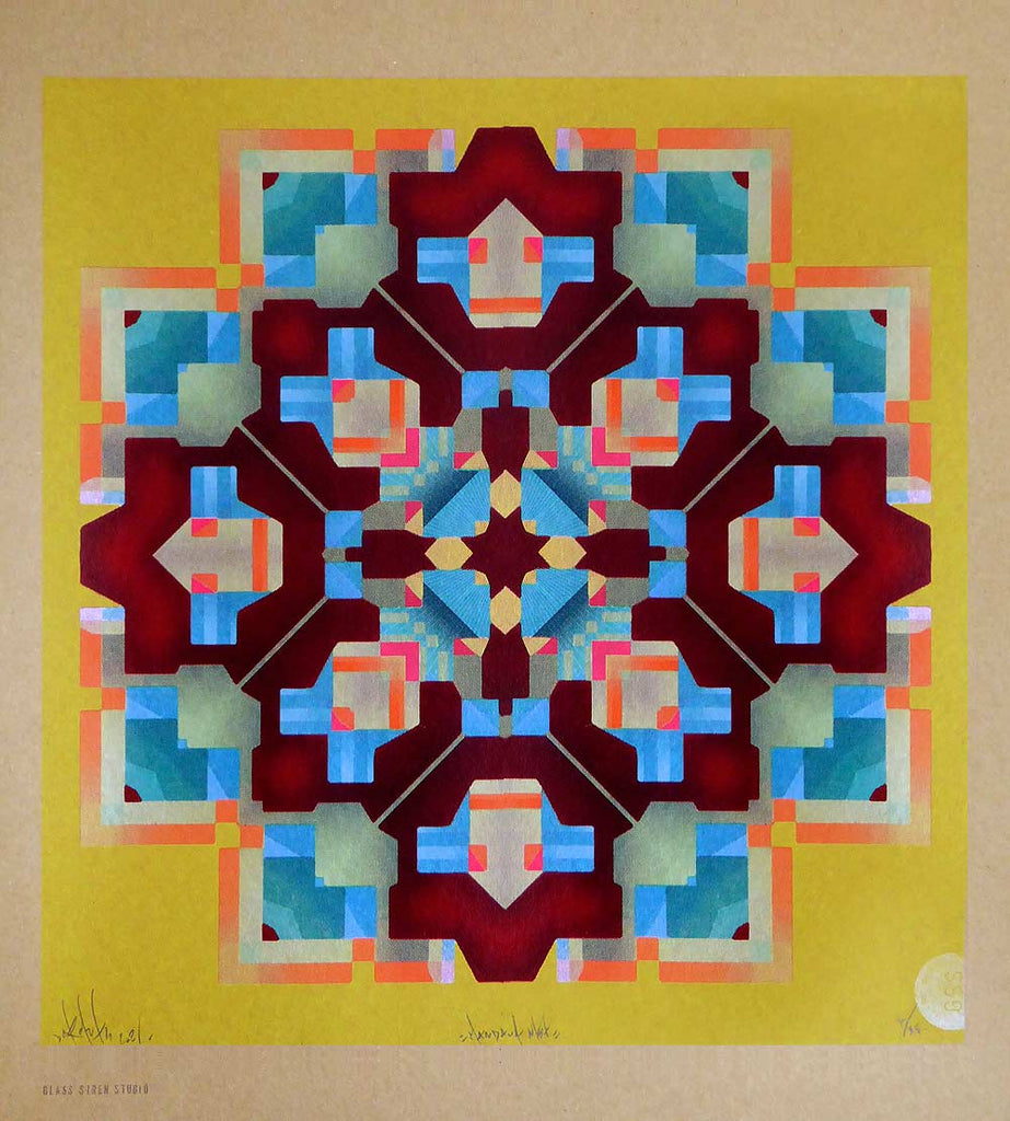 detailed mandala abstract art print in red - yellow - blue