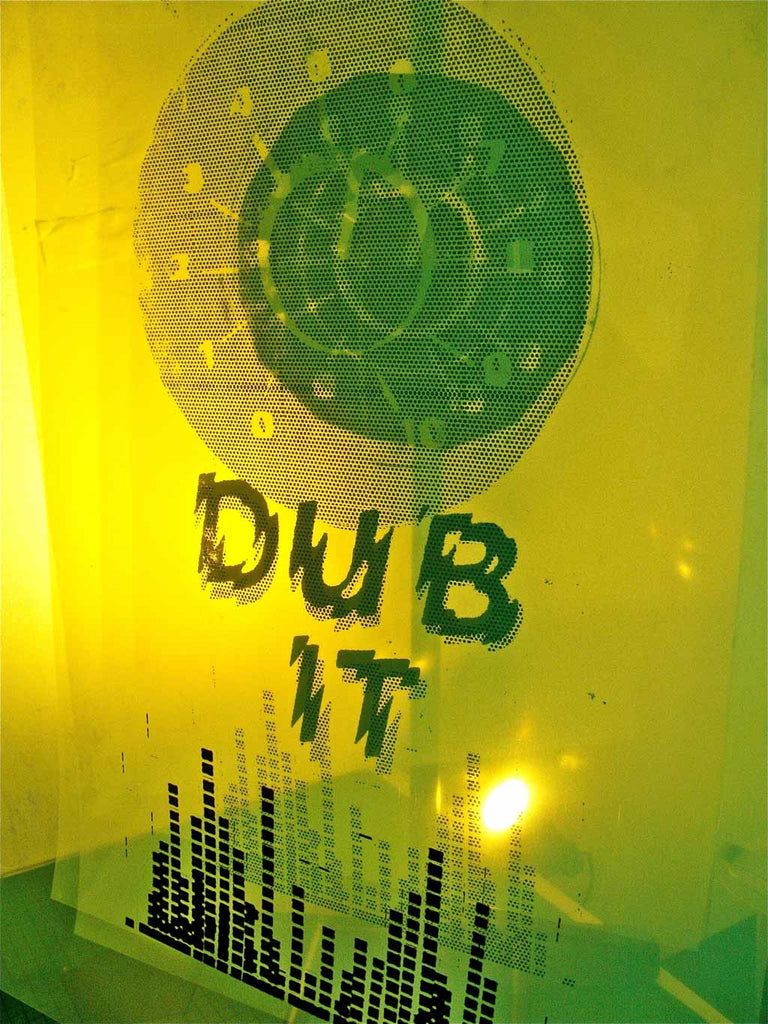 dub reggae theme silkscreen art print in red, gold and green ink