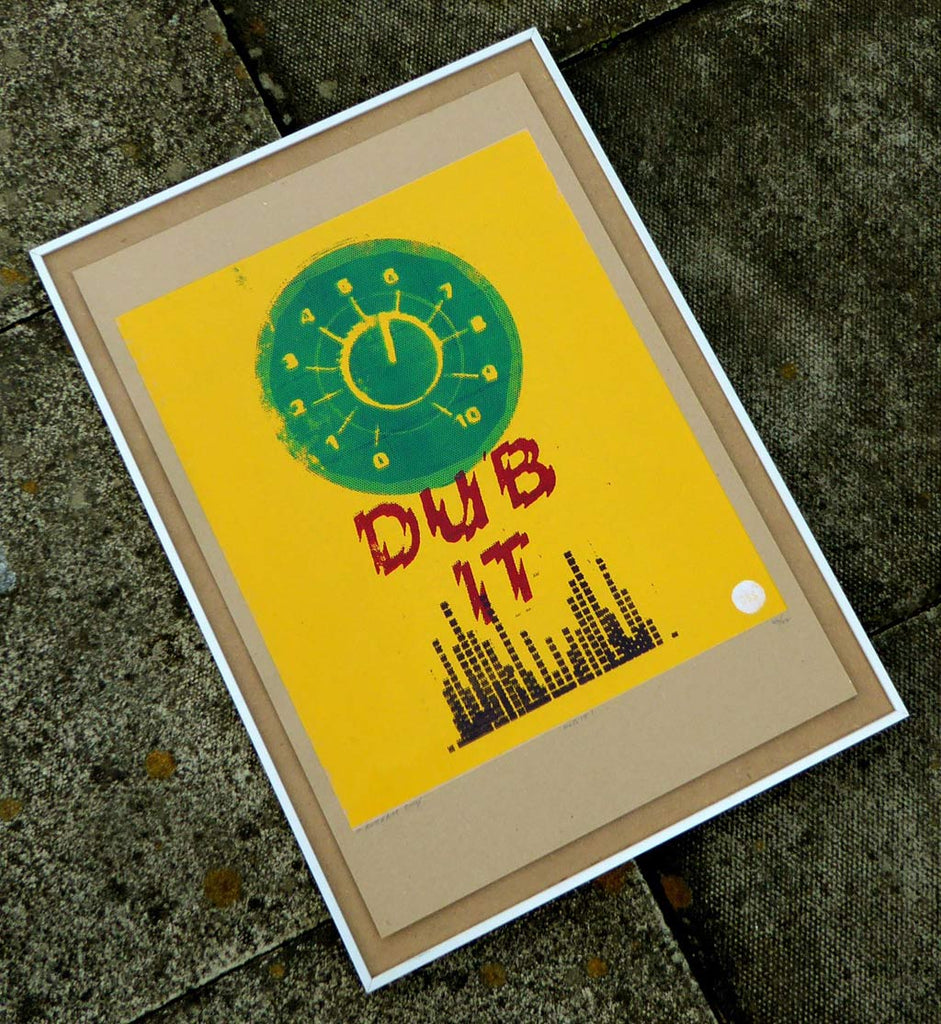 reggae dub theme pop art silkscreen art print in red, gold and green ink