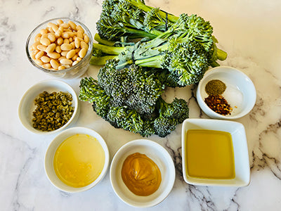 White bean and broccolini salad ingredients