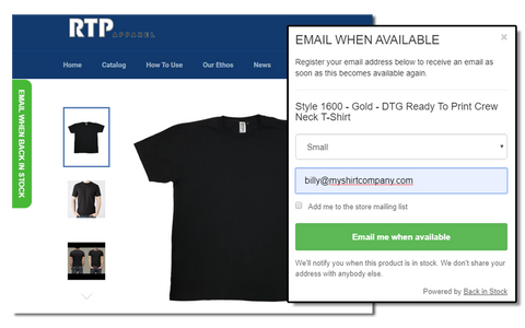RTP Apparel Out of Stock Inventory Notification