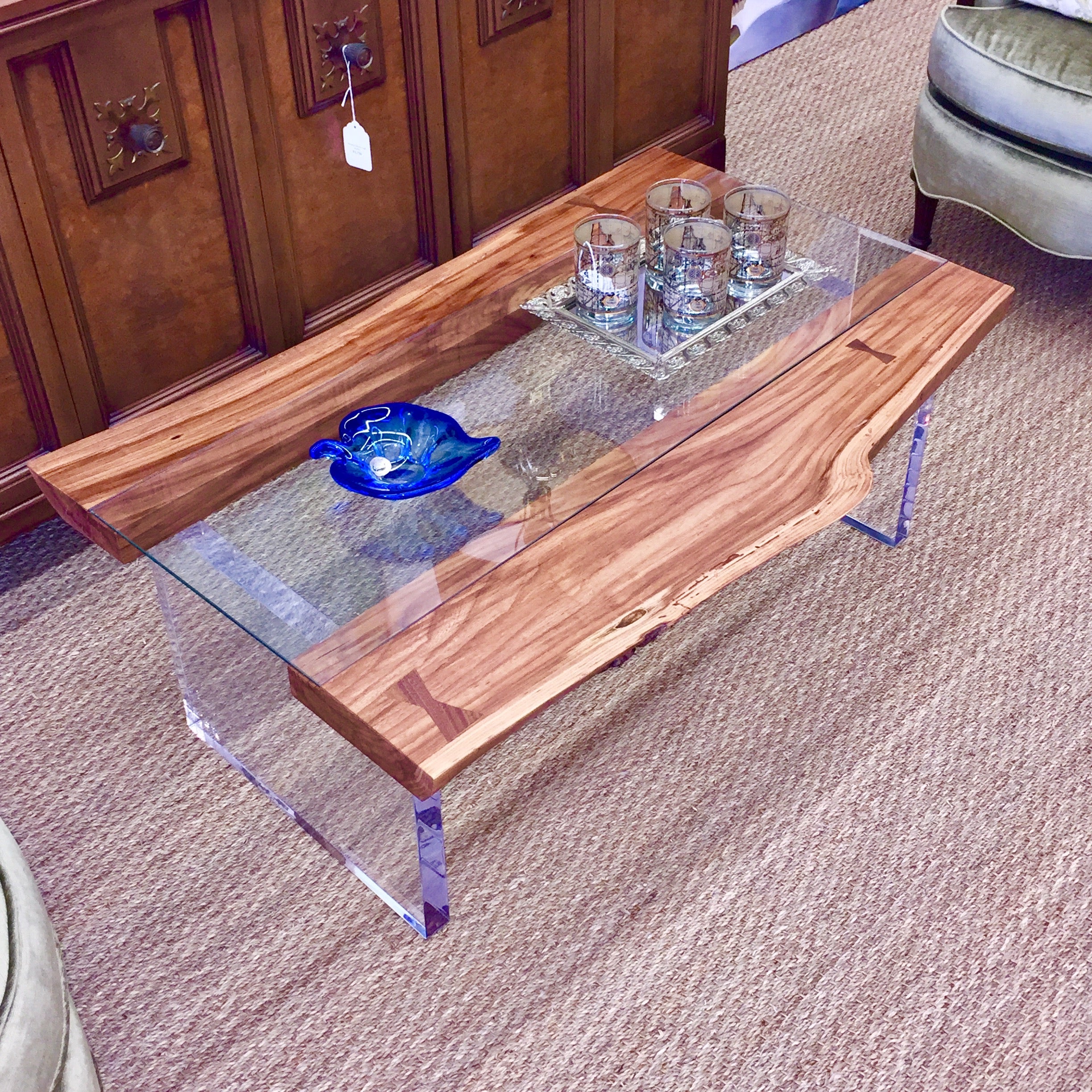 Live Edge And Lucite Cocktail Table Park Eighth