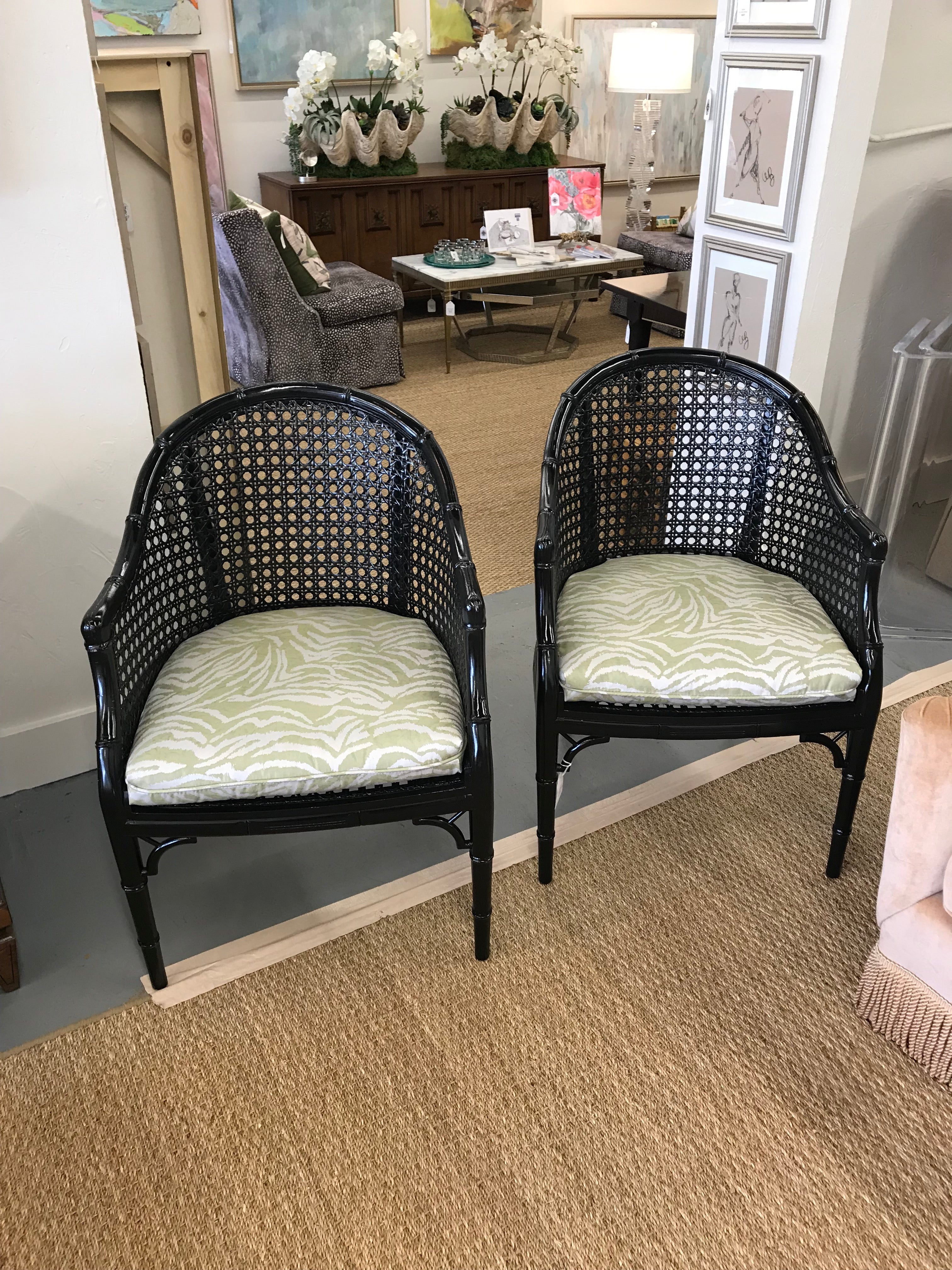 Pair Of Cane Backed Hollywood Regency Style Chairs Park Eighth