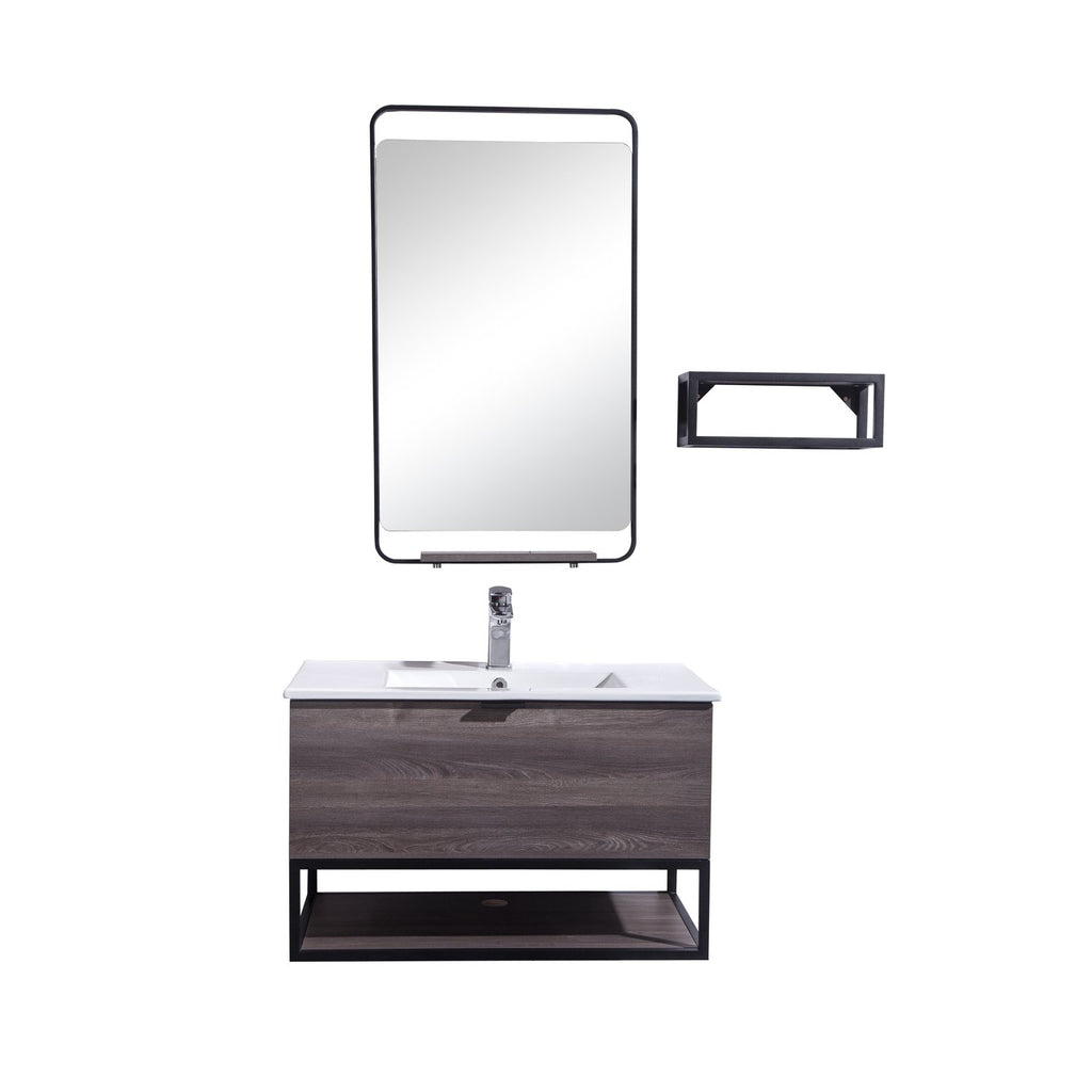 32 Single Vanity Cabinet Set Wall Mount Mirror And White