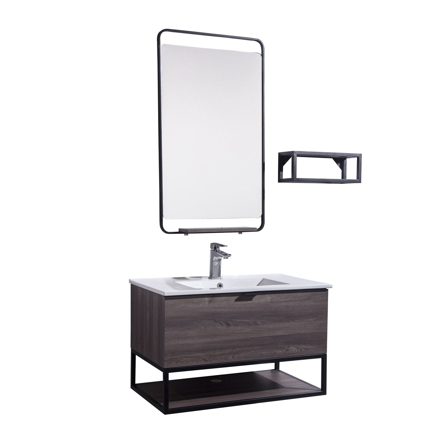 32 Single Vanity Cabinet Set Wall Mount Mirror And White