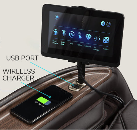 osaki os-pro emperor touch screen controller with usb ports and wireless charger