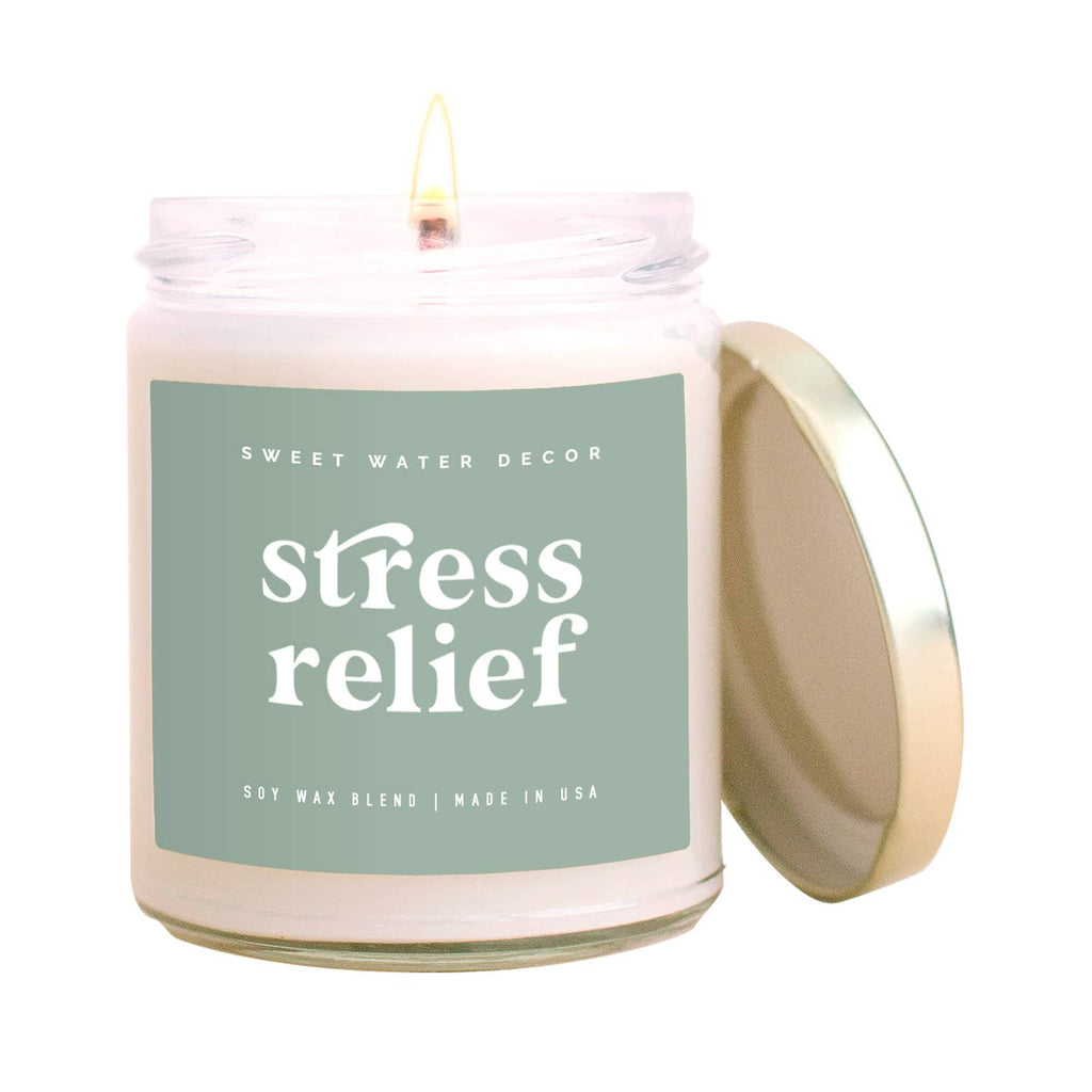 Stress Relief Soy Candle - Clear Jar - Sage Green - 9 oz – Keffalas Designs