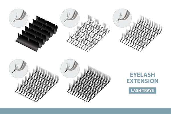 Illustration of different lash extensions needed in lash supplies. Cartel Lash